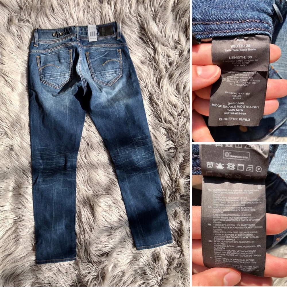 NWT G-Star Raw Midge Saddle Mid-Waist Straight Jeans, Size 28 - Picture 3 of 5